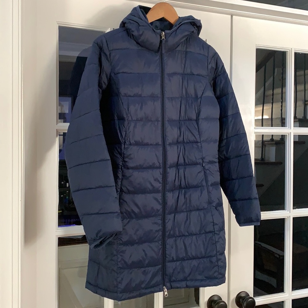 Navy blue puffer coat